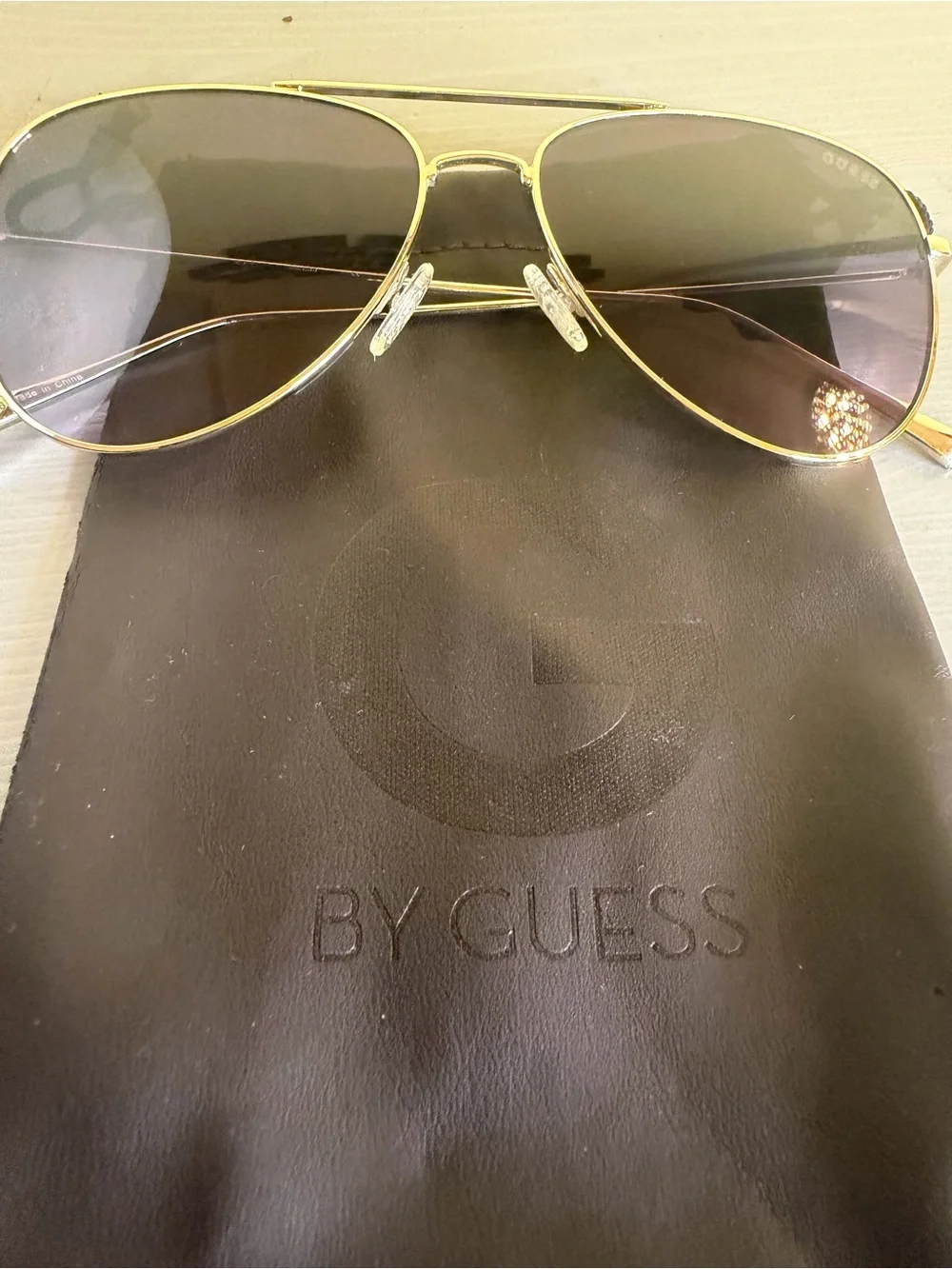 G by Guess Gold Aviator Sunglasses with Brown Gradient Lenses